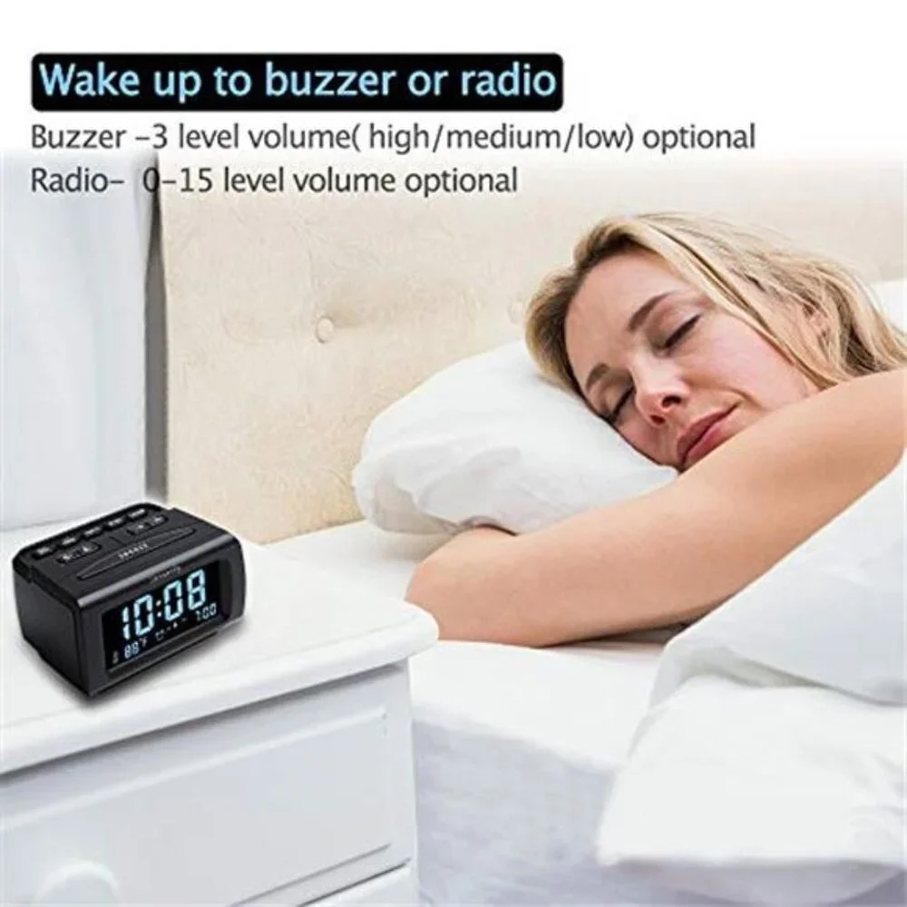 Digital Alarm Clock FM Radio USB Charging Large Display Bedroom Snooze Timer